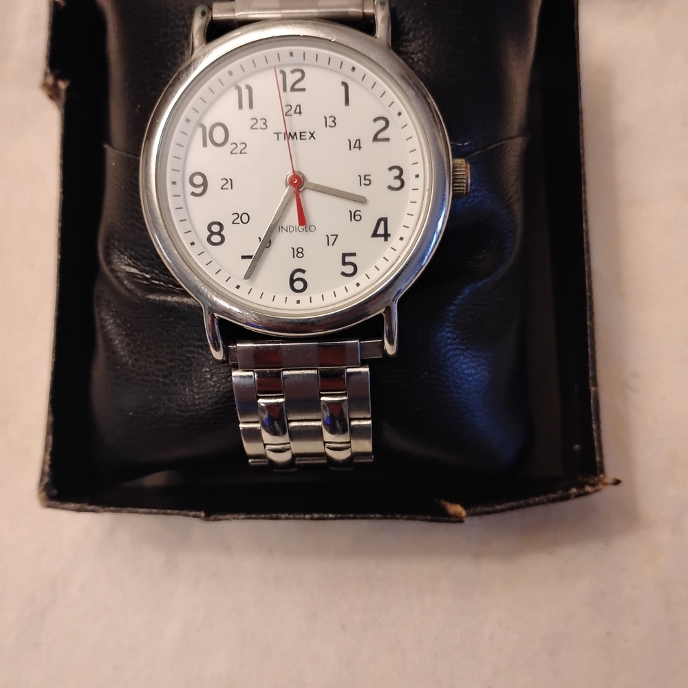 Timex  Indigo Military Time Classic Silver Watch with White Dial